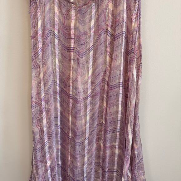 Vintage 90s Adrianna Maxi Dress Womens 8 Purple Midi Silk Metallic Flutter Sheer - Picture 5 of 10